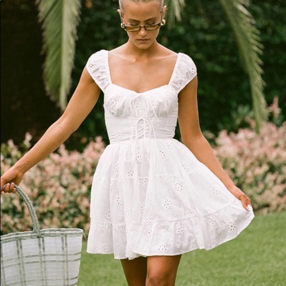 Sabo Skirt Elara Embroidered Eyelet White Off the Shoulder Dress Small S